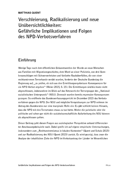 Verschleierung, Radikalisierung und neue Unübersichtlichkeiten: Gefährliche Implikationen und Folgen des NPD-Verbotsverfahren